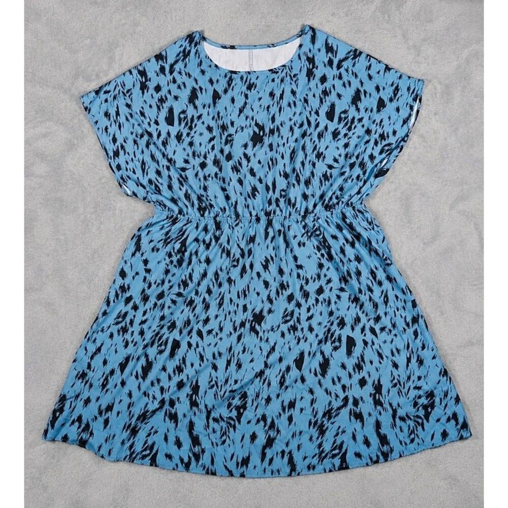 Women's Blue Black Abstract Print Elastic Waist Dress Fits 3X